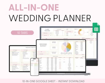 All in One Wedding Planner Spreadsheet, Digital Wedding Planning, Wedding Budget Worksheet, Wedding Checklist, Guest List Google Sheets