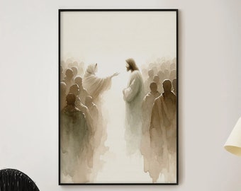 Woman Touches Jesus Wall Art, Christian Wall Art, Spiritual Wall Art, Watercolor Scripture Art, Modern Biblical Wall Art, Jesus Healing Art