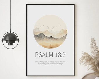 Psalm 18 Wall Art, Jesus Wall Art, Christian Wall Art, Spiritual Wall Art, Watercolor Wall Art, Bible Scripture Art, The Lord Is My Rock