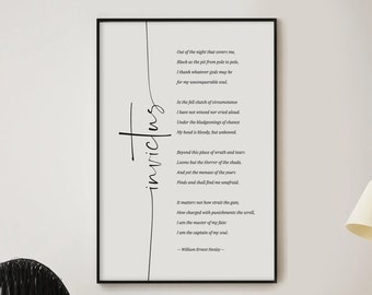 Invictus Poem, William Ernest Henley, Inspirational Quote, Motivational Quote, Invictus Print, Literature Print, Typography Graduation Gift