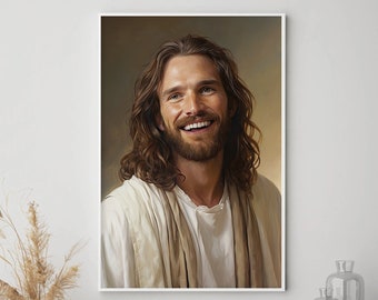 Jesus Laughing Wall Art, Christian Wall Art, Spiritual Wall Art, Watercolor Scripture Art, Modern Biblical Wall Art, Jesus Smile