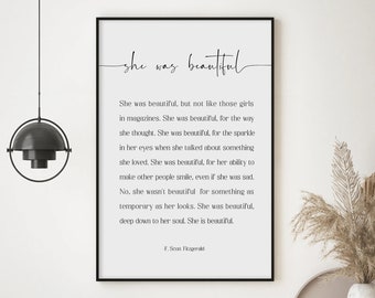F Scott Fitzgerald She Was Beautiful, Literary Posters, Literary Gifts, Classic Literature, Book Nerds, Literary Wall Art Print