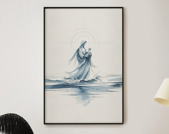 Star Of The Sea Wall Art, Christian Wall Art, Spiritual Wall Art, Watercolor Stella Maris Art, Modern Biblical Wall Art, Blessed Mother Art