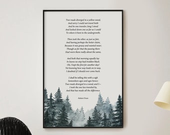 The Road Not Taken Print, Robert Frost Poem, Office Wall Art, Graduation Gift, Inspirational Wall Art, College Grad Gift, Literary Art Print