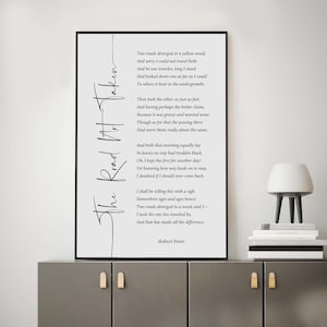 The Road Not Taken Print, Robert Frost Poem, Office Wall Art, Prezent na ukończenie studiów, Inspirująca sztuka ścienna, Prezent na ukończenie studiów, Wydruk literacki