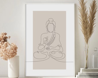 Buddha Line Art, Yoga Boho Art Print, Zen  Buddha Wall Art, Zen Decor Boho Artwork,Black &White Buddha Print, Meditation Art Poster.