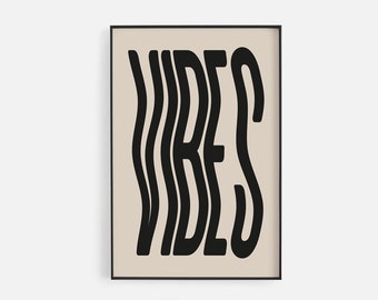Wavy Vibes Wall Art, Framed Dorm Wall Decor, Retro Typography Print, Funky Bedroom Wall Art, Groovy Y2K Wall Decor, Trendy Vibes Wall Art