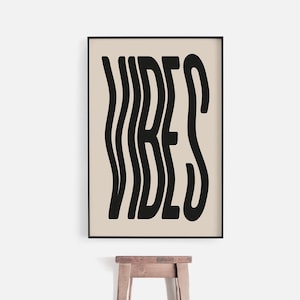 Wavy Vibes Wandkunst, gerahmte Wohnheim-Wanddekoration, Retro Typografie Druck, Funky Schlafzimmer Wandkunst, Groovy Y2K Wand-Dekor, trendige Vibes Wandkunst