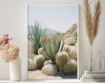 Arte de pared rústico del desierto, arte de pared de cactus de granja, arte de pared bohemio de Arizona, arte para sala de estar, arte botánico enmarcado, arte de viaje al suroeste