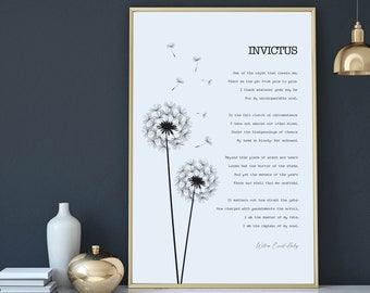 Poema Invictus, William Ernest Henley, Citação Inspiradora, Citação Motivacional, Impressão de Dente-de-Leão, Impressão Literária, Tipografia Presente de Formatura
