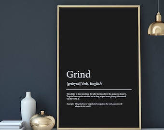 Inspirational Home Office Decor, Grind Definition Print, Work From Home Sign, Motivational Quote, Work From Home Art, Dictionary Wall Art