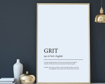 Inspirational Home Office Decor, Grit Definition Print, Work From Home Sign, Motivational Quote, Work From Home Art, Dictionary Wall Art