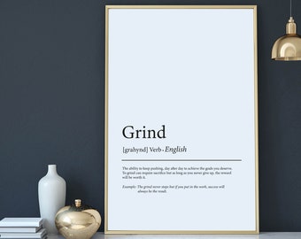 Inspirational Home Office Decor, Grind Definition Print, Work From Home Sign, Motivational Quote, Work From Home Art, Dictionary Wall Art