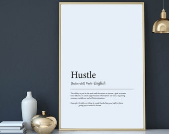Inspirational Home Office Decor, Hustle Definition Print, Work From Home Sign, Motivational Quote, Work From Home Art, Dictionary Wall Art