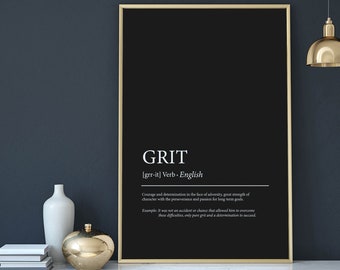 Inspirational Home Office Decor, Grit Definition Print, Work From Home Sign, Motivational Quote, Work From Home Art, Dictionary Wall Art