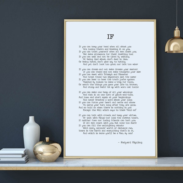 IF Poem by Rudyard Kipling Art Print, If Poem Poster, If Poem Print, If Poem Wall Art, Inspirational Quote, Motivational Graduation Gift