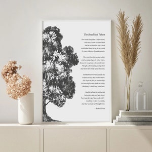 Robert Frost The Road Not Taken Poem Print, Home Decor Wall Art, Inspiring Words Poem, Motivational Typography Art, Literary Wall Art Print