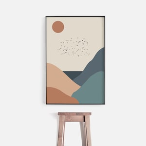 Scandinavian Abstract Landscape Art Print, Nordic Sun and Mountain Art , Minimalist Landscape Print, Modern Scandi Print, Abstract Canvas