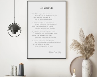 Invictus Poem, William Ernest Henley, Inspirational Quote, Motivational Quote, Invictus Print, Literature Print, Typography Graduation Gift