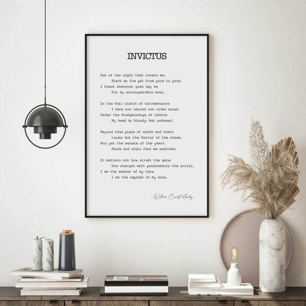Poema invictus, William Ernest Henley, cita inspiradora, cita motivacional, impresión invictus, impresión de literatura, regalo de graduación de tipografía