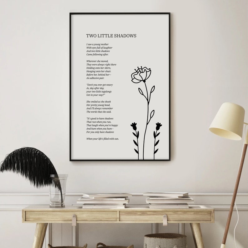 Two Little Shadows Poem Wall Art, Framed Motherhood Art, Minimalist Mothers Day Art, Poetry Art Print, Kids Room Wall Art, Nursery Wall Art image 2