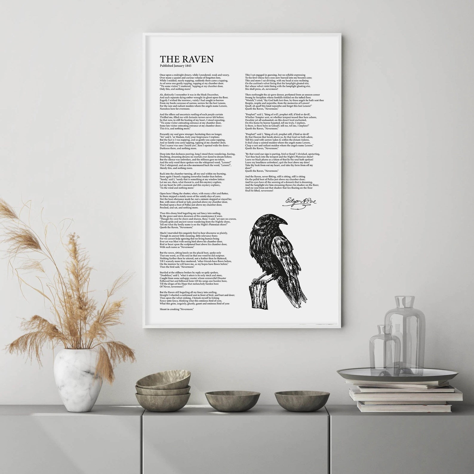 The Raven Poem Wall Art, Literary Art Print, Edgar Allan Poe Art, Book ...