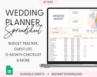 All in One Wedding Planner Spreadsheet, Digital Wedding Planning, Wedding Budget Worksheet, Wedding Checklist, Guest List Google Sheets