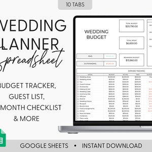 All in One Wedding Planner Spreadsheet, Digital Wedding Planning, Wedding Budget Worksheet, Wedding Checklist, Guest List Google Sheets