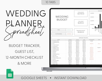 All in One Wedding Planner Spreadsheet, Digital Wedding Planning, Wedding Budget Worksheet, Wedding Checklist, Guest List Google Sheets