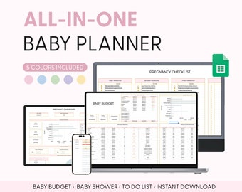 All in One Pregnancy Planner Spreadsheet, Digital Baby Planning, Baby Budget Worksheet, Baby Shower Planner, Pregnancy Gift, Google Sheets