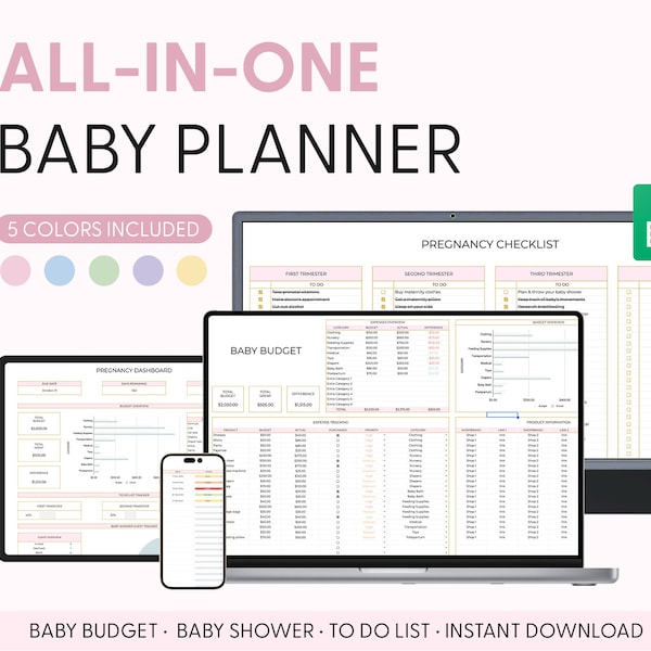 All in One Pregnancy Planner Spreadsheet, Digital Baby Planning, Baby Budget Worksheet, Baby Shower Planner, Pregnancy Gift, Google Sheets