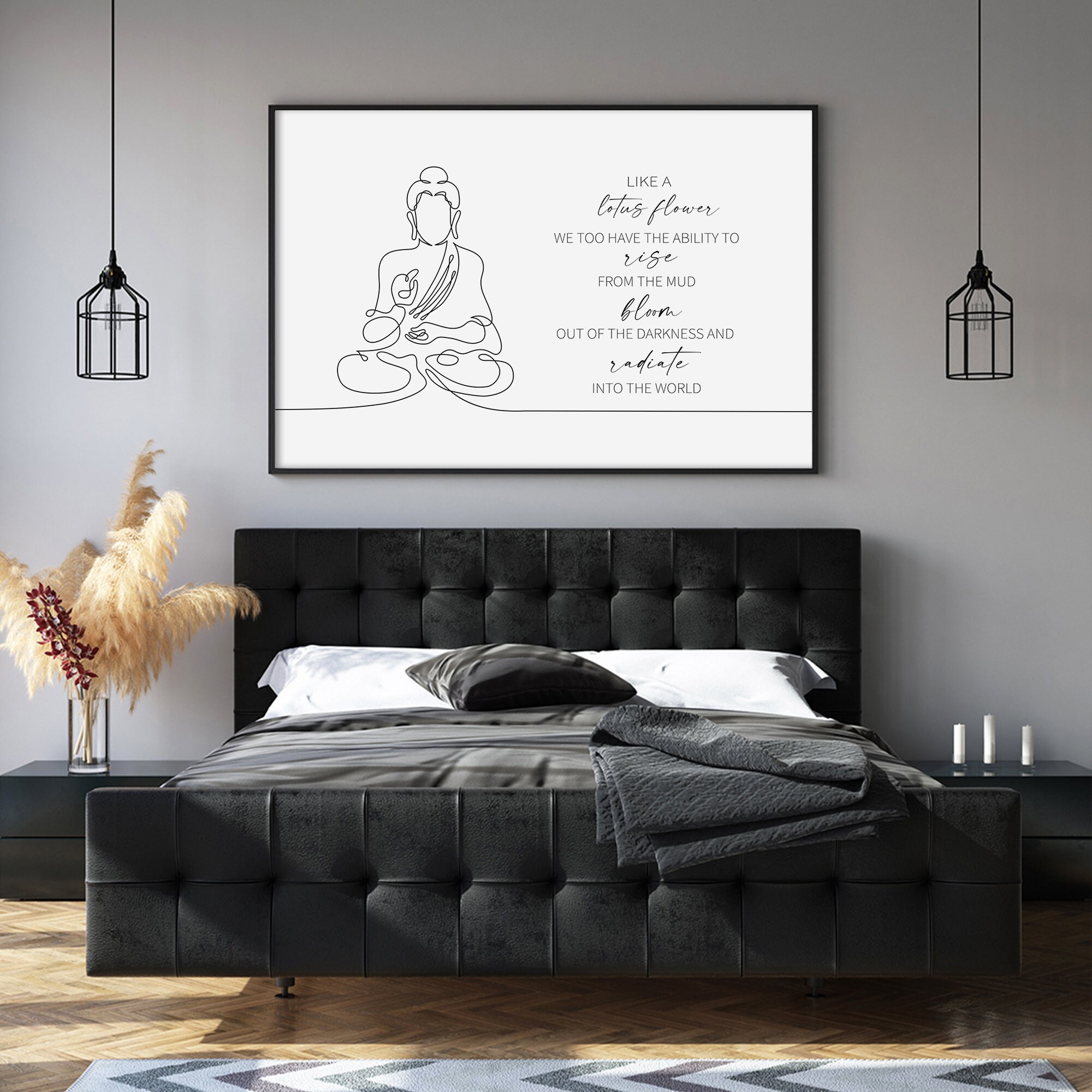Buddha Line Art, Like A Lotus Flower Quote Yoga Boho Art Print, Zen ...