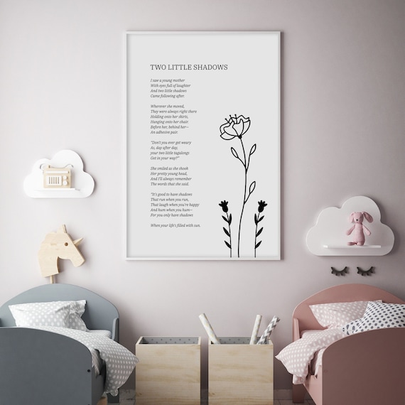 Two Little Shadows Poem Wall Art, Framed Motherhood Art, Minimalist Mothers Day Art, Poetry Art Print, Kids Room Wall Art, Nursery Wall Art