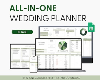 All in One Wedding Planner Spreadsheet, Digital Wedding Planning, Wedding Budget Worksheet, Wedding Checklist, Guest List Google Sheets