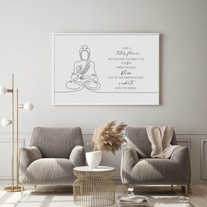 Buddha Line Art, Like A Lotus Flower Quote Yoga Boho Art Print, Zen ...