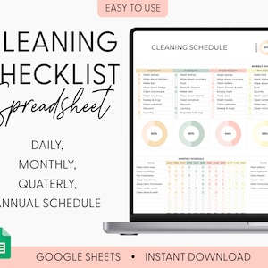 Home Cleaning Spreadsheet Template, Cleaning Planner, Chore Chart, House Cleaning Checklist For Google Sheets, Cleaning Schedule Spreadsheet