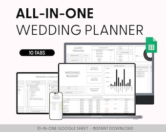 All in One Wedding Planner Spreadsheet, Digital Wedding Planning, Wedding Budget Worksheet, Wedding Checklist, Guest List Google Sheets