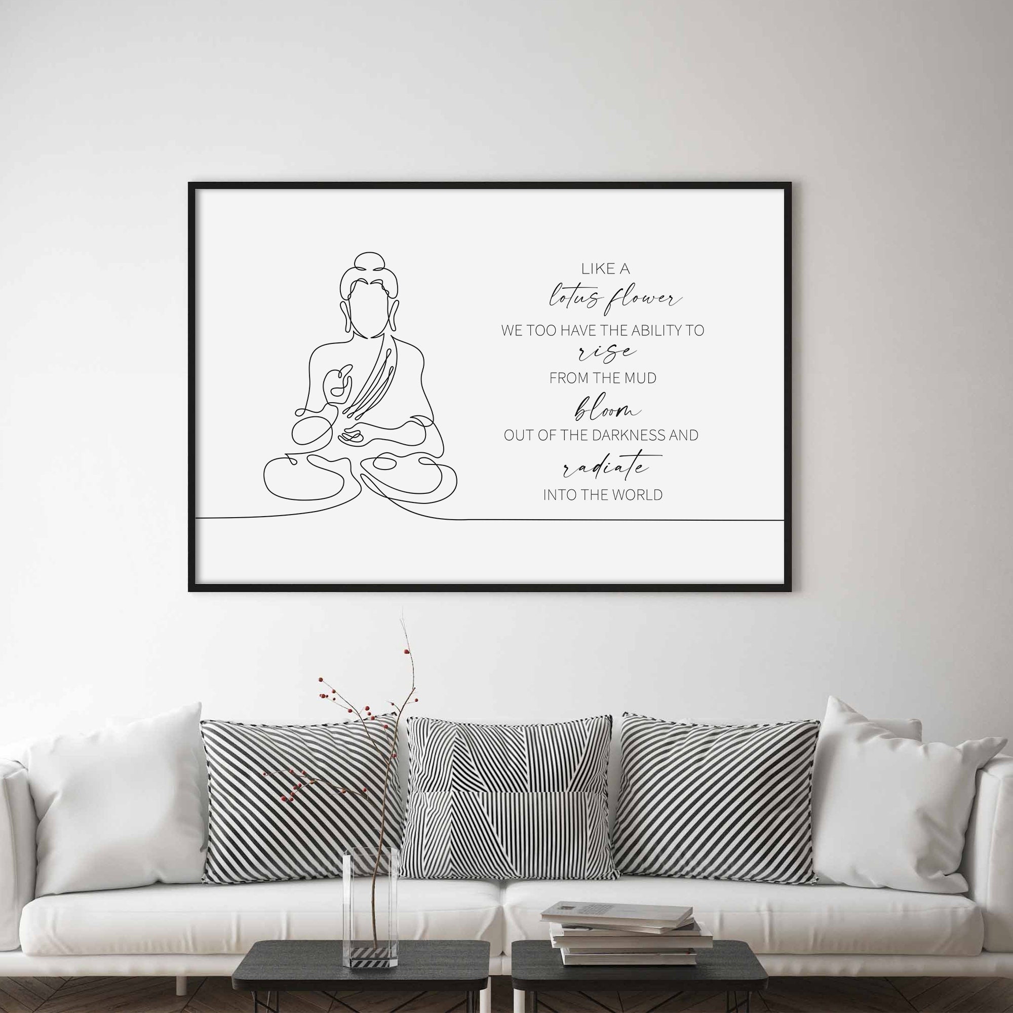 Buddha Line Art Like A Lotus Flower Quote Yoga Boho Art | Etsy