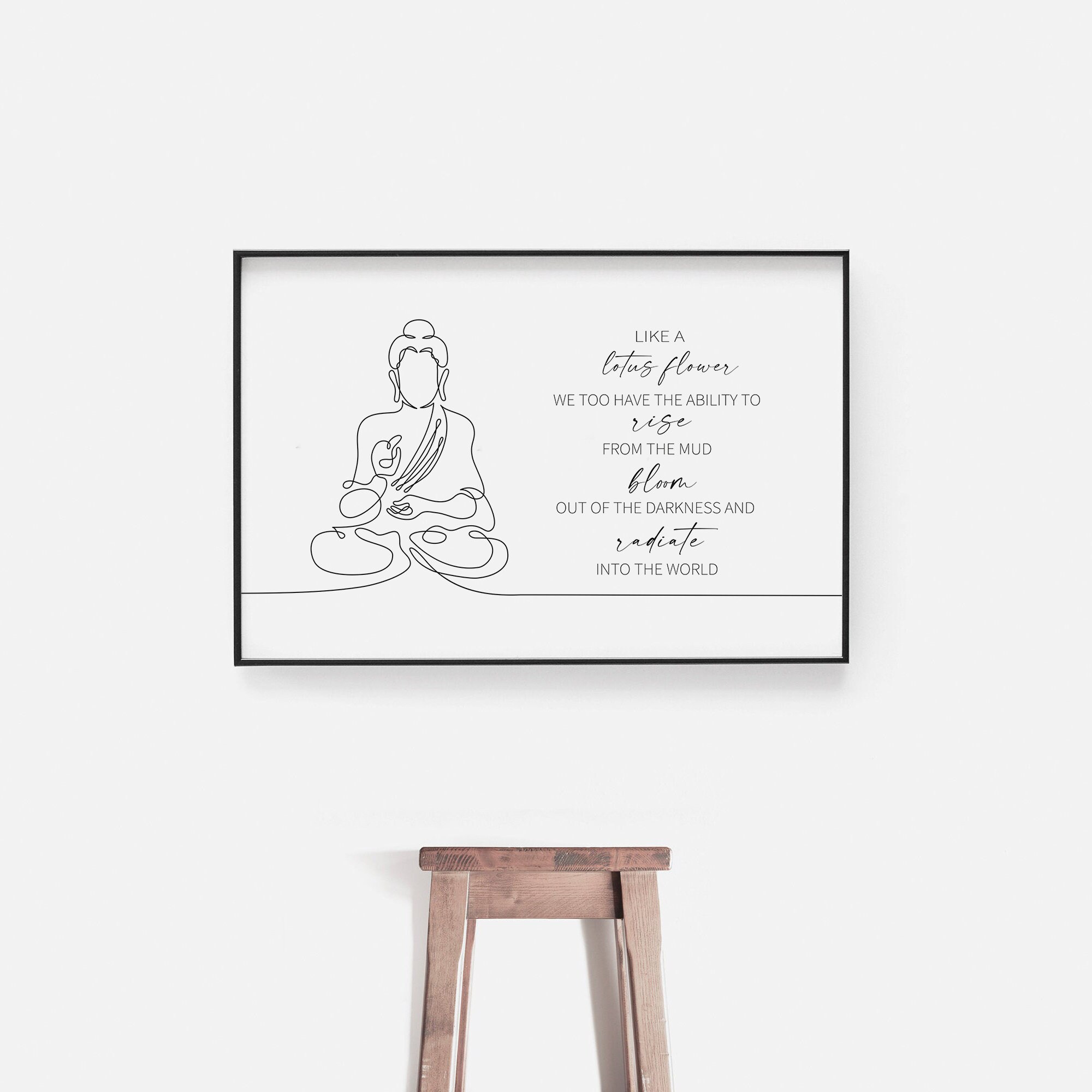 Buddha Line Art, Like A Lotus Flower Quote Yoga Boho Art Print, Zen ...