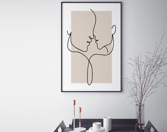 Coppia One Line Art, Love Line Wall Art, Modern Minimal Wall Art, Stampa di coppia, Stampa di linea del viso, Stampa da parete Boho in bianco e nero