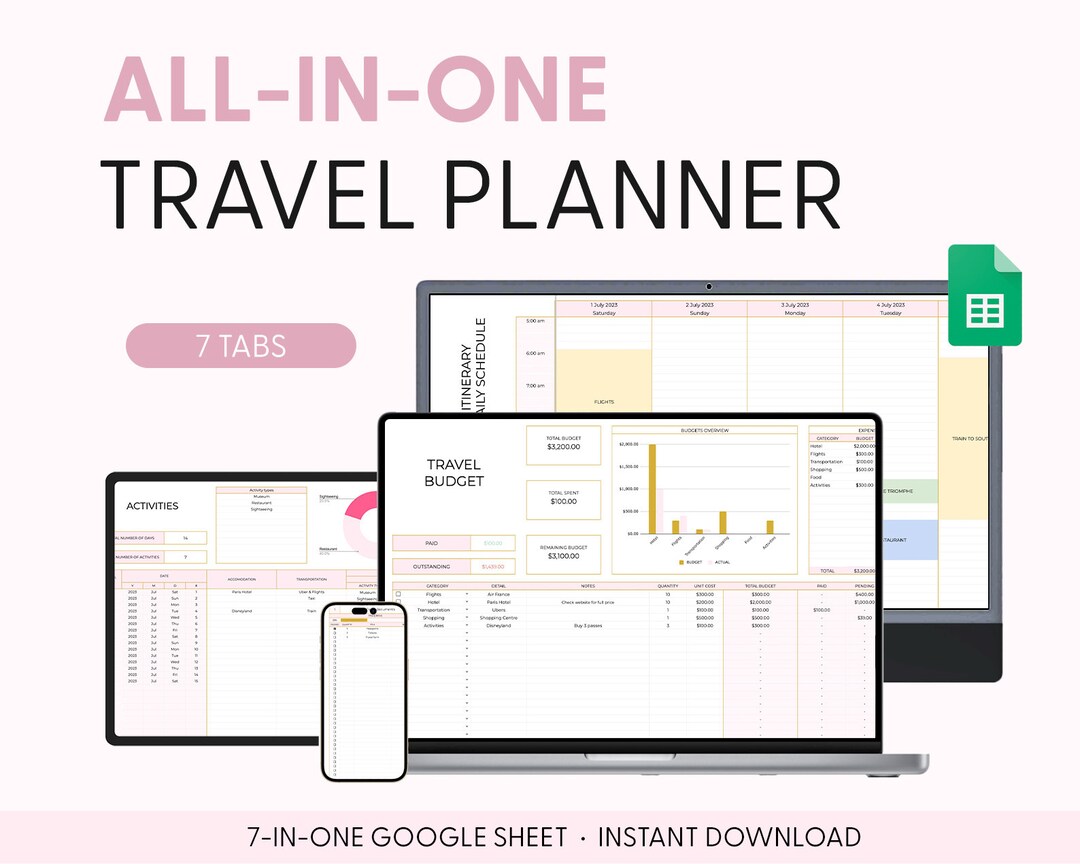 Travel Spreadsheet Template Group Travel Planner Travel Itinerary
