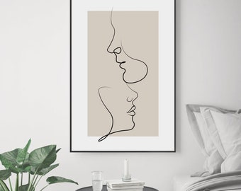 Coppia One Line Art, Love Line Wall Art, Modern Minimal Wall Art, Stampa di coppia, Stampa di linea del viso, Stampa da parete Boho in bianco e nero