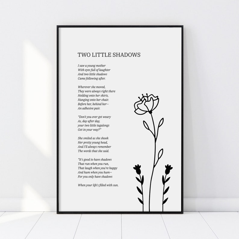 Two Little Shadows Poem Wall Art, Framed Motherhood Art, Minimalist Mothers Day Art, Poetry Art Print, Kids Room Wall Art, Nursery Wall Art image 4