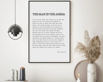 The Man In The Arena Print, Theodore Roosevelt Quote, Home Decor Wall Art, Inspiring Words, Motivational Typography Quotes,  Graduation Gift