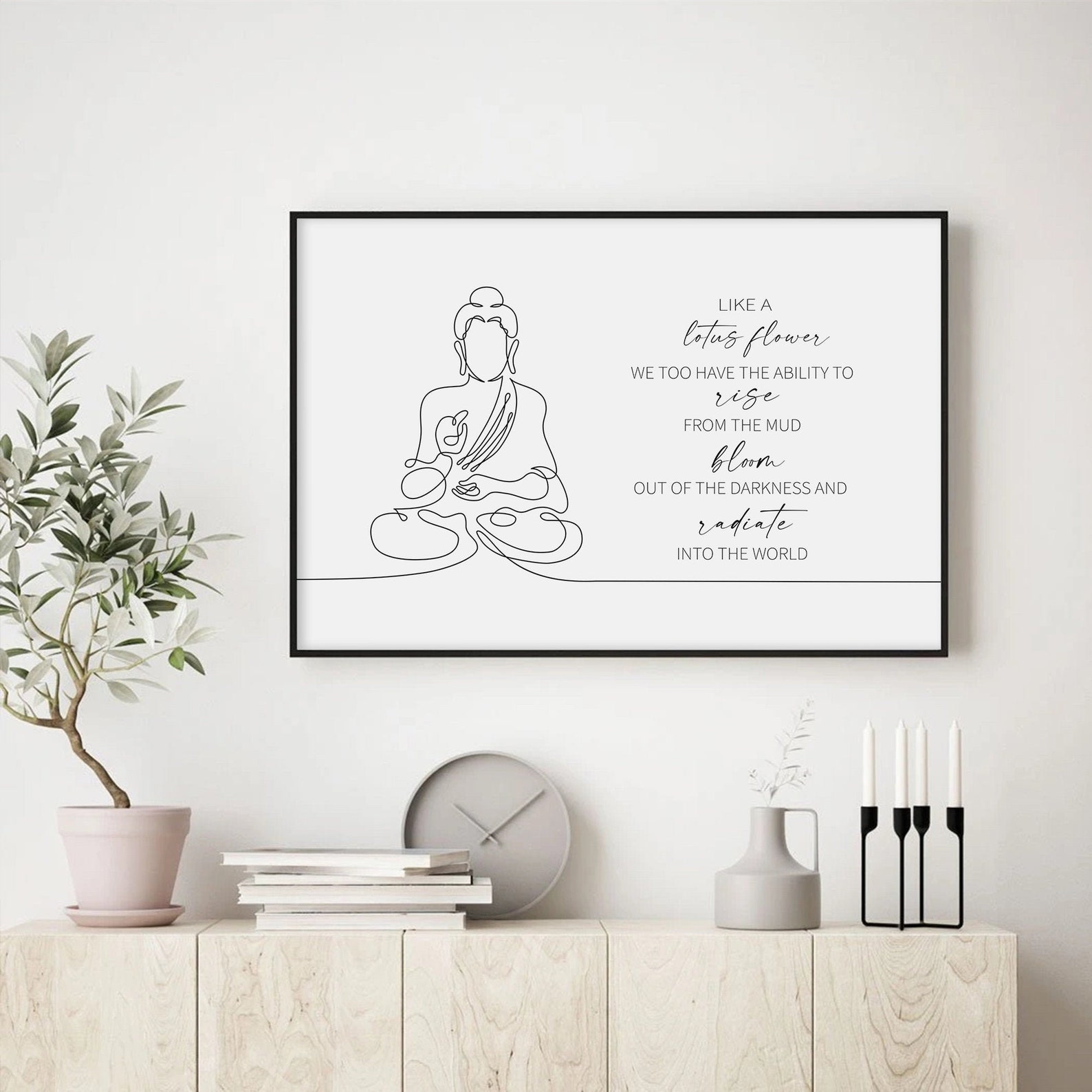 Buddha Line Art, Like A Lotus Flower Quote Yoga Boho Art Print, Zen ...