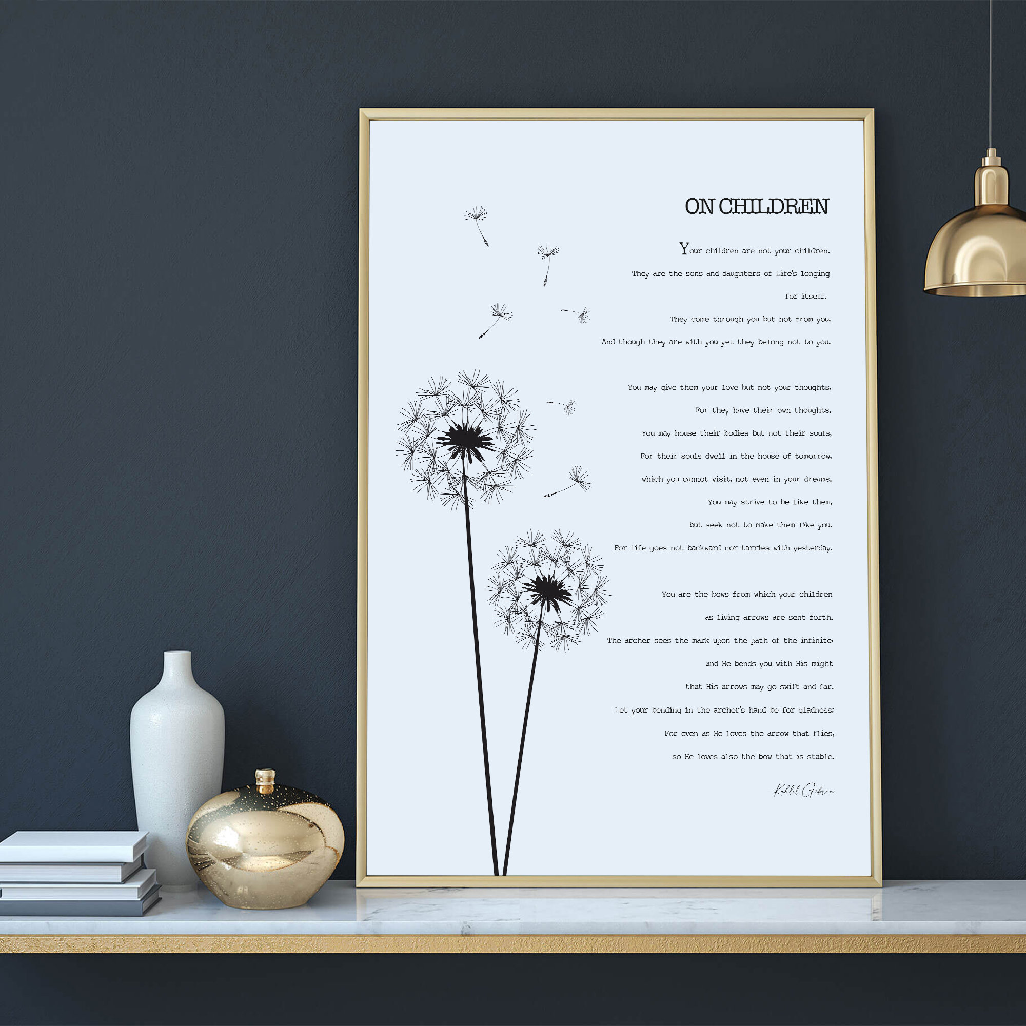 On Children Poem by Kahlil Gibran Quote The Prophet, Home Decor Wall Art, Literary Gift, Motivational Typography Quotes,  Dandelion Poster