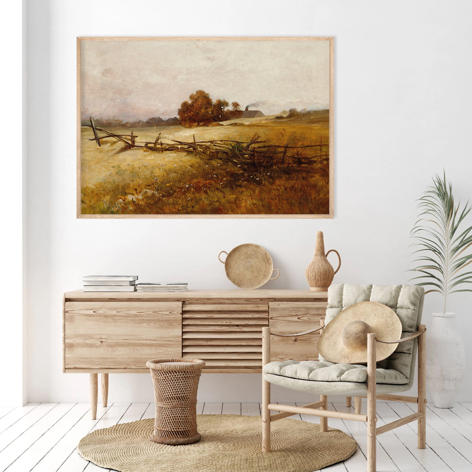 Vintage Farmhouse, Autumn Landscape Oil Painting, Vintage Rustic Decor ...