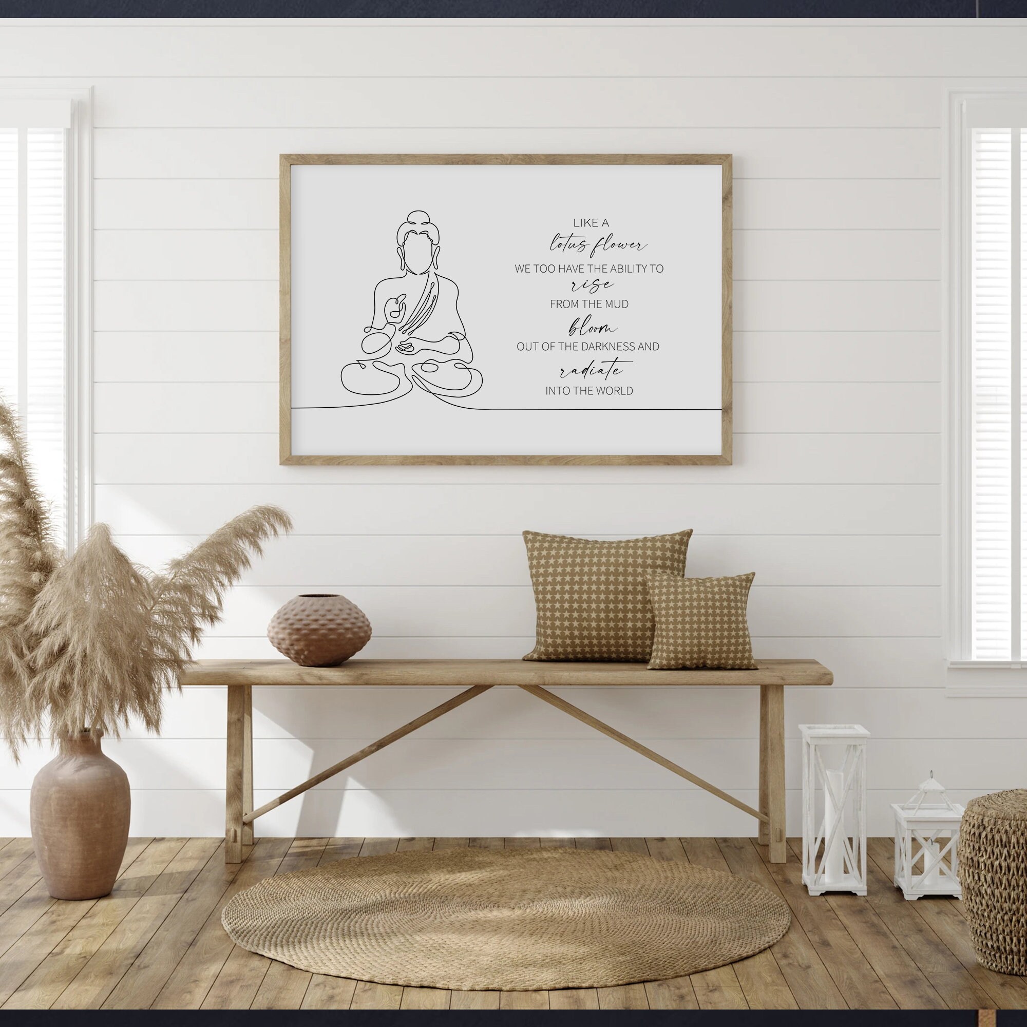 Buddha Line Art, Like A Lotus Flower Quote Yoga Boho Art Print, Zen ...