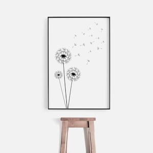 Dandelion Wall Art, Dandelion Print, Black And White Dandelion Print, Dandelion Decor Wall Art, Dandelion Bedroom Print, Dandelion Sign