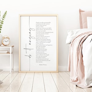 Mother Teresa Print, Do It Anyway Quote, Home Office Decor Wall Art, Inspiring Words, Motivational Typography Quotes, Wall Art Print